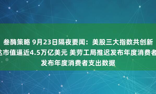 叁酶策略 9月23日隔夜要闻：美股三大指数共创新高  英伟达市值逼近4.5万亿美元 美劳工局推迟发布年度消费者支出数据